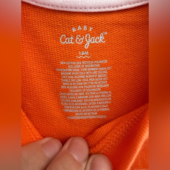 Cat & Jack Baby Halloween Pumpkin Matching Set SZ 18M Orange White Argyle New - Picture 5 of 5